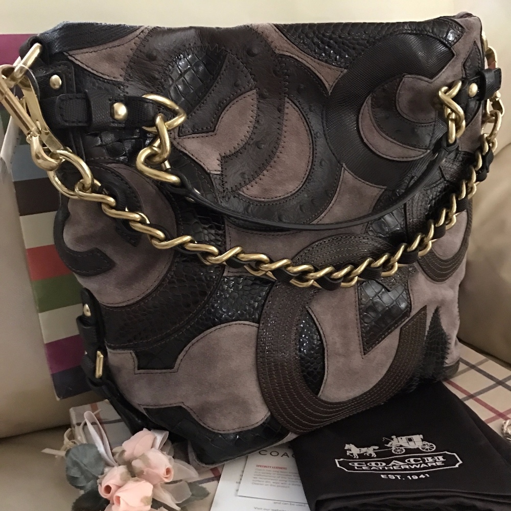 Rare Coach 14339 Brown Suede Leather Handbag